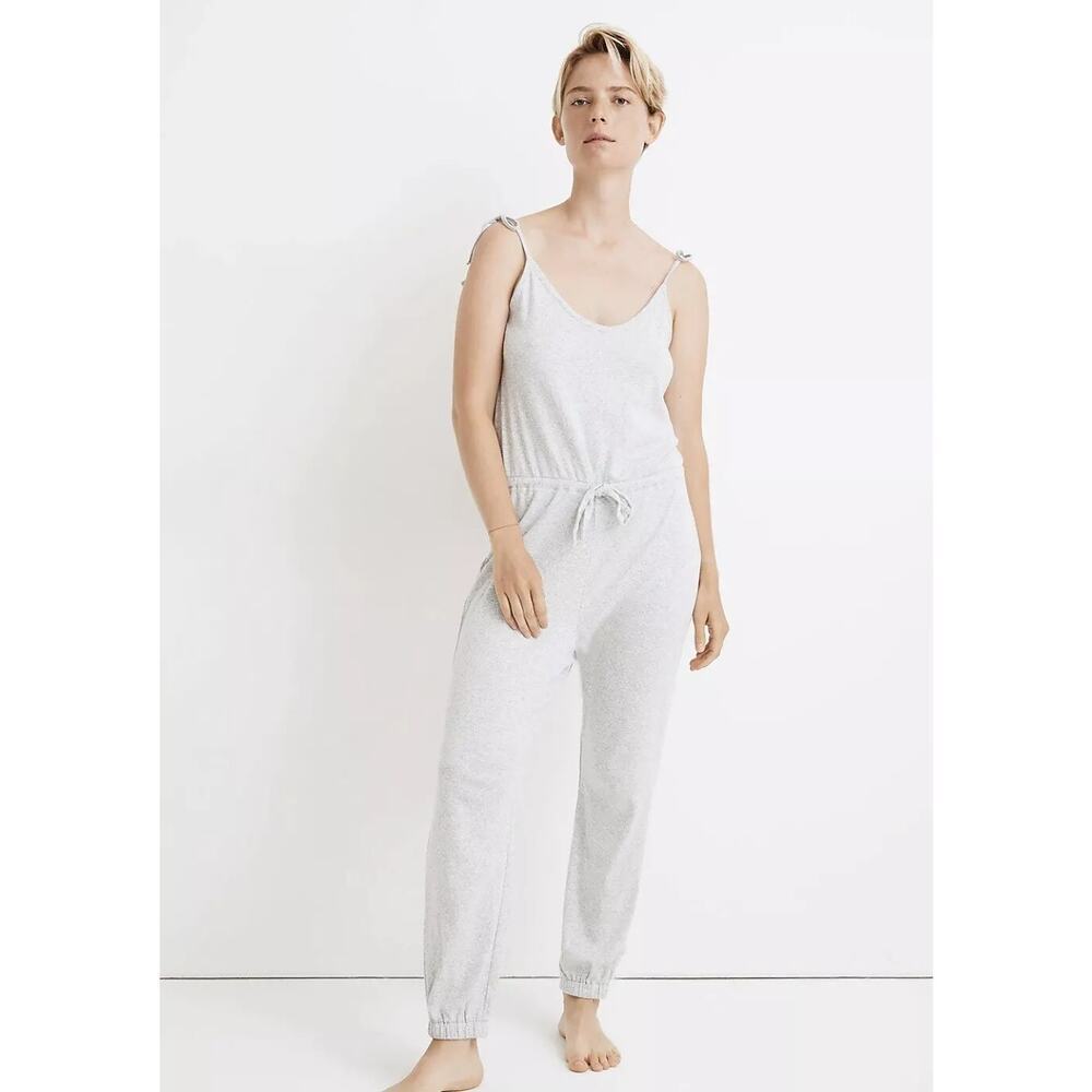 Madewell Gray Knit Pointelle Tie-Strap Jumpsuit Size Small